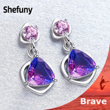 Shefuny 925 Silver Irregular Stud Earrings With Zirconia Fine Jewelry