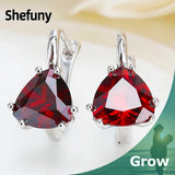 Shefuny 925 Silver Love Stud Earrings Red Heart for Women