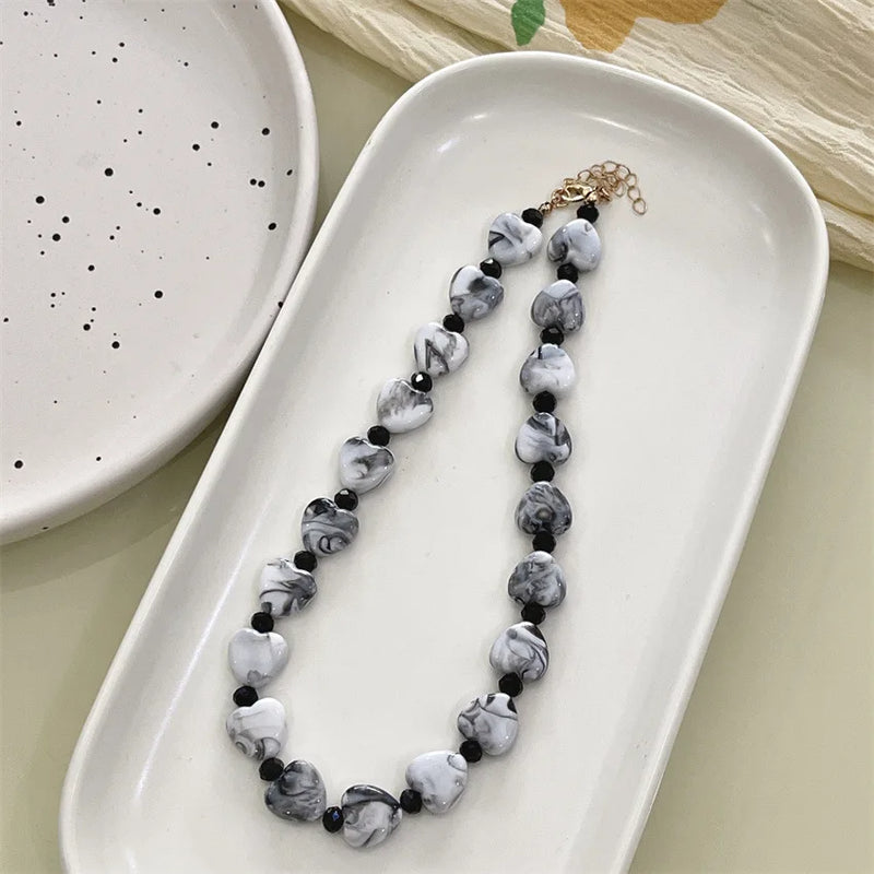 Ethnic Style Heart-Shaped Acrylic Clavicle Chain Necklace for Women