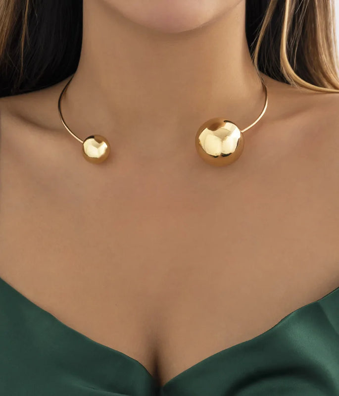 Minimalist Ball Shaped Chokers Metallic Necklace for Women