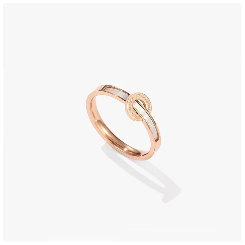 Shell Circle Ring Forever Love Stainless Steel Rose Engagement Wedding Jewelry