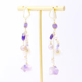 Shell Flower Freshwater Pearl Earrings Purple Zircon Pendant