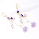 Shell Flower Freshwater Pearl Earrings Purple Zircon Pendant