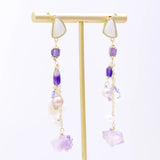 Shell Flower Freshwater Pearl Earrings Purple Zircon Pendant