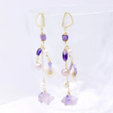 Shell Flower Freshwater Pearl Earrings Purple Zircon Pendant