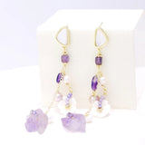 Shell Flower Freshwater Pearl Earrings Purple Zircon Pendant