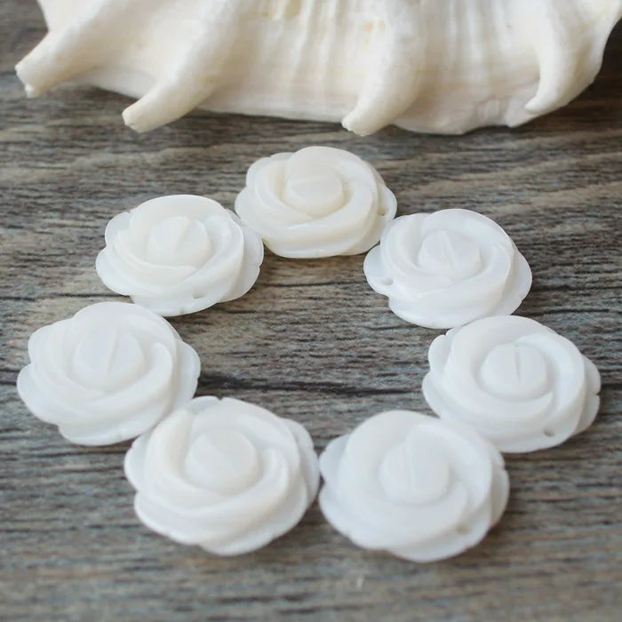 Shell Flower Loose Beads 12mm Natural Hand Carved Rose