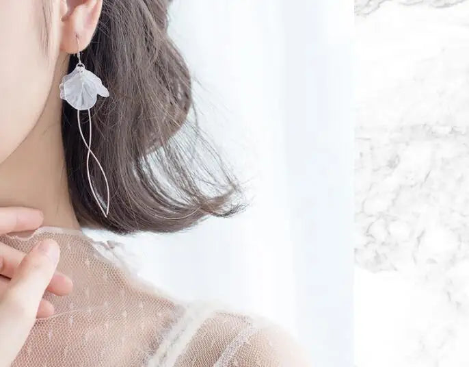 Sterling Silver Shell Flower Waterwave Tassel Earrings