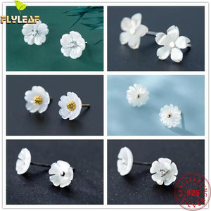 925 Silver Shell Flower Stud Earrings for Women