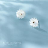 925 Silver Shell Flower Stud Earrings for Women