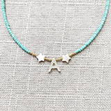 Shell Initial Letter Choker Rice Beads Necklace Women Star Embellishment