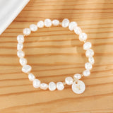Shell Letter Alphabet Charm Pearl Bracelets Baroque Pearl Beaded Strand