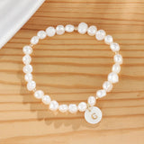 Shell Letter Alphabet Charm Pearl Bracelets Baroque Pearl Beaded Strand