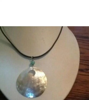 Green Jade Bead Pendant with Shell/Marble Design