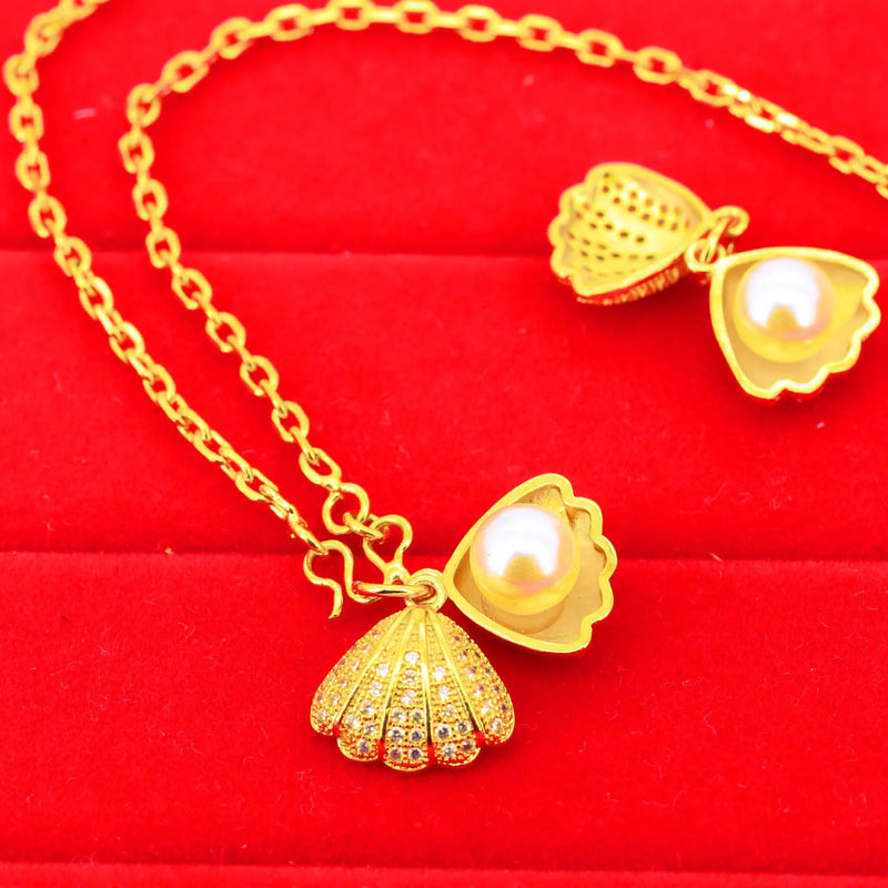 Shell Pearl 14k Yellow Plated Necklace for Women