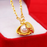 Shell Pearl 14k Yellow Plated Necklace for Women