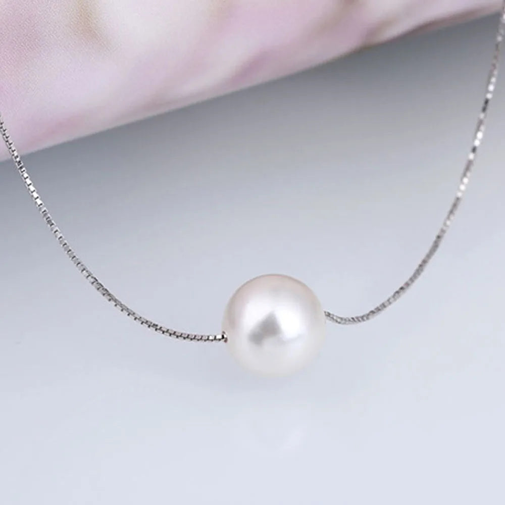 Shell Pearl 925 Sterling Silver Pendant Necklace Vintage Short Chain