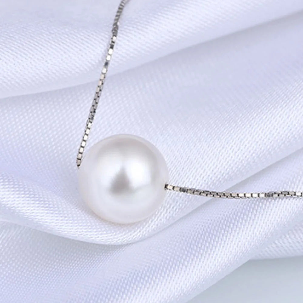 Shell Pearl 925 Sterling Silver Pendant Necklace Vintage Short Chain