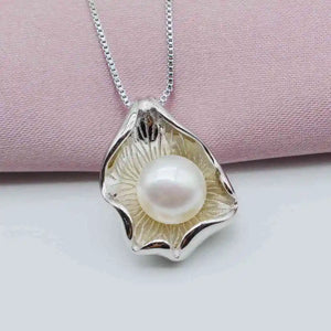 Shell Pearl Pendant Necklace Natural Freshwater Pearl Silver Pendant Shell
