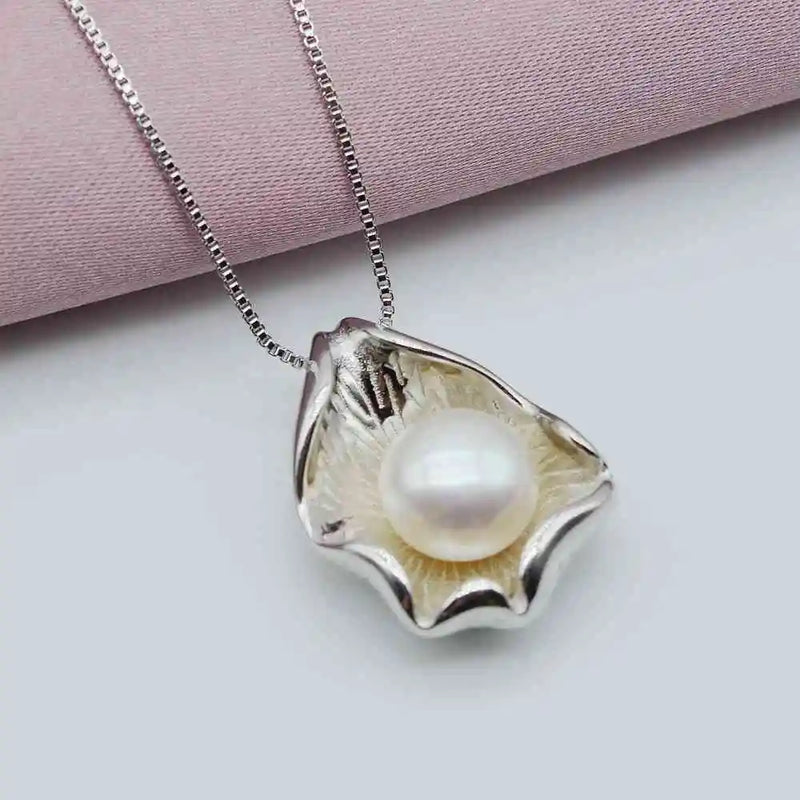 Shell Pearl Pendant Necklace Natural Freshwater Pearl Silver Pendant Shell