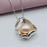 Shell Pearl Pendant Necklace Natural Freshwater Pearl Silver Pendant Shell