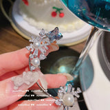Snowflake Shell Pearl Ear Clip Earring CZ Crystal Climber No Hole Earring