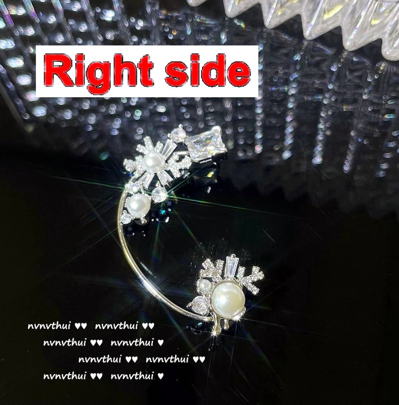 Snowflake Shell Pearl Ear Clip Earring CZ Crystal Climber No Hole Earring