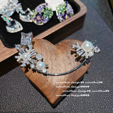 Snowflake Shell Pearl Ear Clip Earring CZ Crystal Climber No Hole Earring