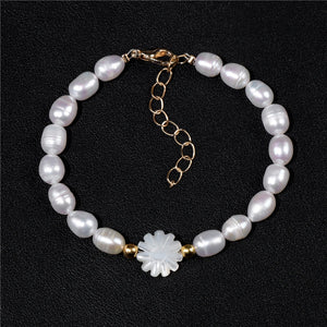 Shell Rose Flower Bracelet Freshwater Pearl Beads Bracelet for Women
