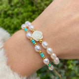 Shell Rose Flower Bracelet Freshwater Pearl Beads Bracelet for Women