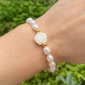 Shell Rose Flower Bracelet Freshwater Pearl Beads Bracelet for Women