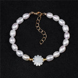 Shell Rose Flower Bracelet Freshwater Pearl Beads Bracelet for Women