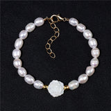 Shell Rose Flower Bracelet Freshwater Pearl Beads Bracelet for Women