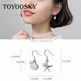 Shell Starfish Drop Asymmetric Earrings With Pearl 925 Sterling Silver