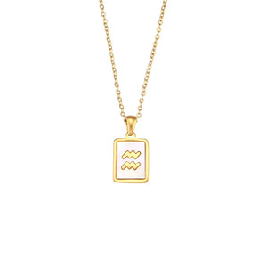 Shell Zodiac Necklace Square Constellation Pendant Stainless Steel Anti Tarnish
