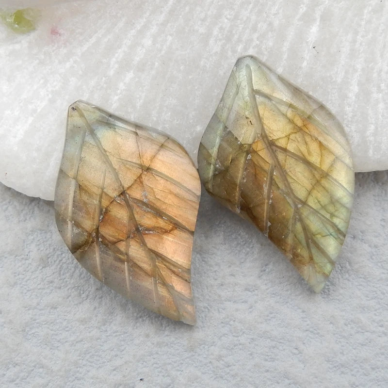 Labradorite Leaf Earrings, Natural Gemstone Hand Carved Women Jewelry