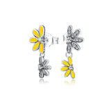 Daisy Flower Earrings Sterling Silver 925 Dangle Drop Floral Vintage Boho