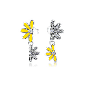 Daisy Flower Earrings Sterling Silver 925 Dangle Drop Floral Vintage Boho