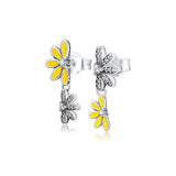 Daisy Flower Earrings Sterling Silver 925 Dangle Drop Floral Vintage Boho
