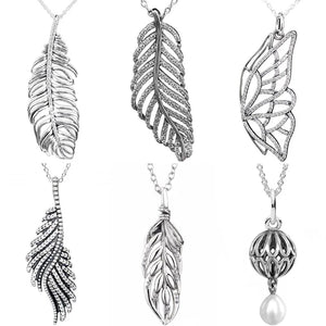 Feather Pine Needle Butterfly Wing Necklace 925 Silver