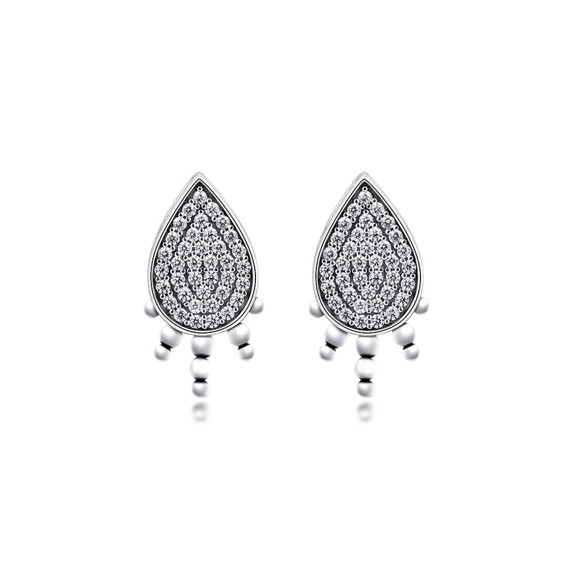 Shimmering Teardrops Stud Earring 925 Sterling Silver Jewelry