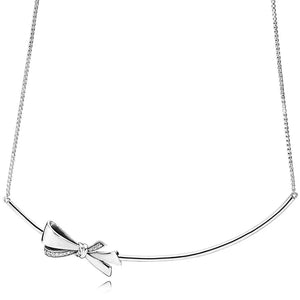 Shimmering Wish Brilliant Bow Sparkle Four-petal Flower Necklace