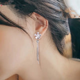 925 Sterling Silver Zircon Pearl Flower Tassel Earrings
