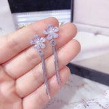 925 Sterling Silver Zircon Pearl Flower Tassel Earrings