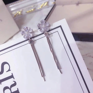 925 Sterling Silver Zircon Pearl Flower Tassel Earrings
