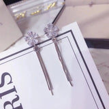 925 Sterling Silver Zircon Pearl Flower Tassel Earrings