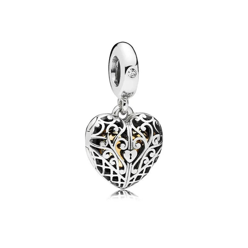 Love Heart Charms 925 Silver Jewelry DIY Women Pendant for Chain Bracelets