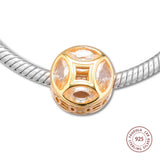 Good Fortune Coin Charm 925 Sterling Silver Crystal Beads