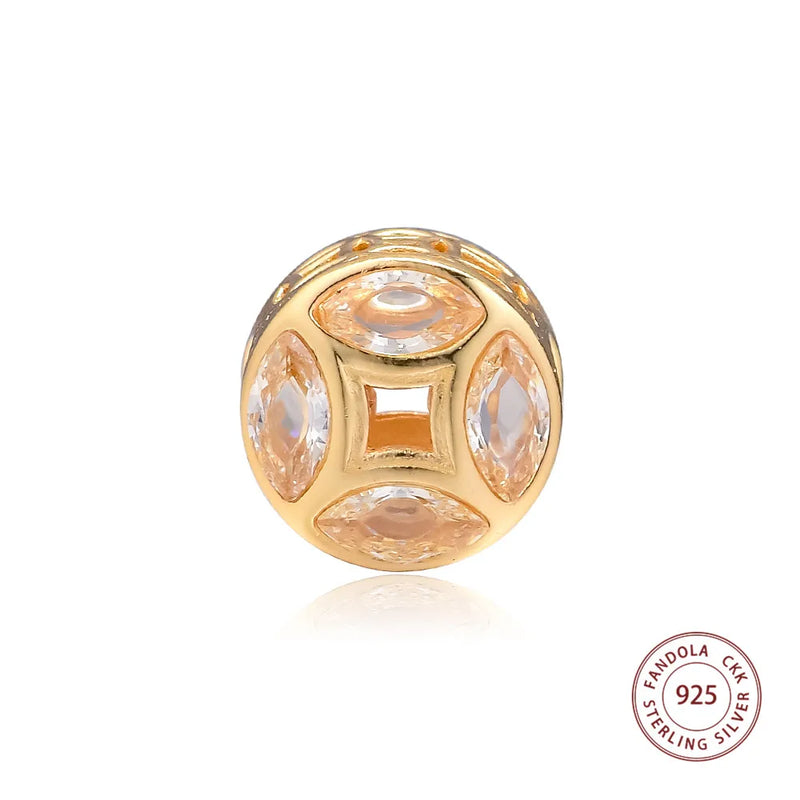 Good Fortune Coin Charm 925 Sterling Silver Crystal Beads