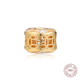 Good Fortune Coin Charm 925 Sterling Silver Crystal Beads